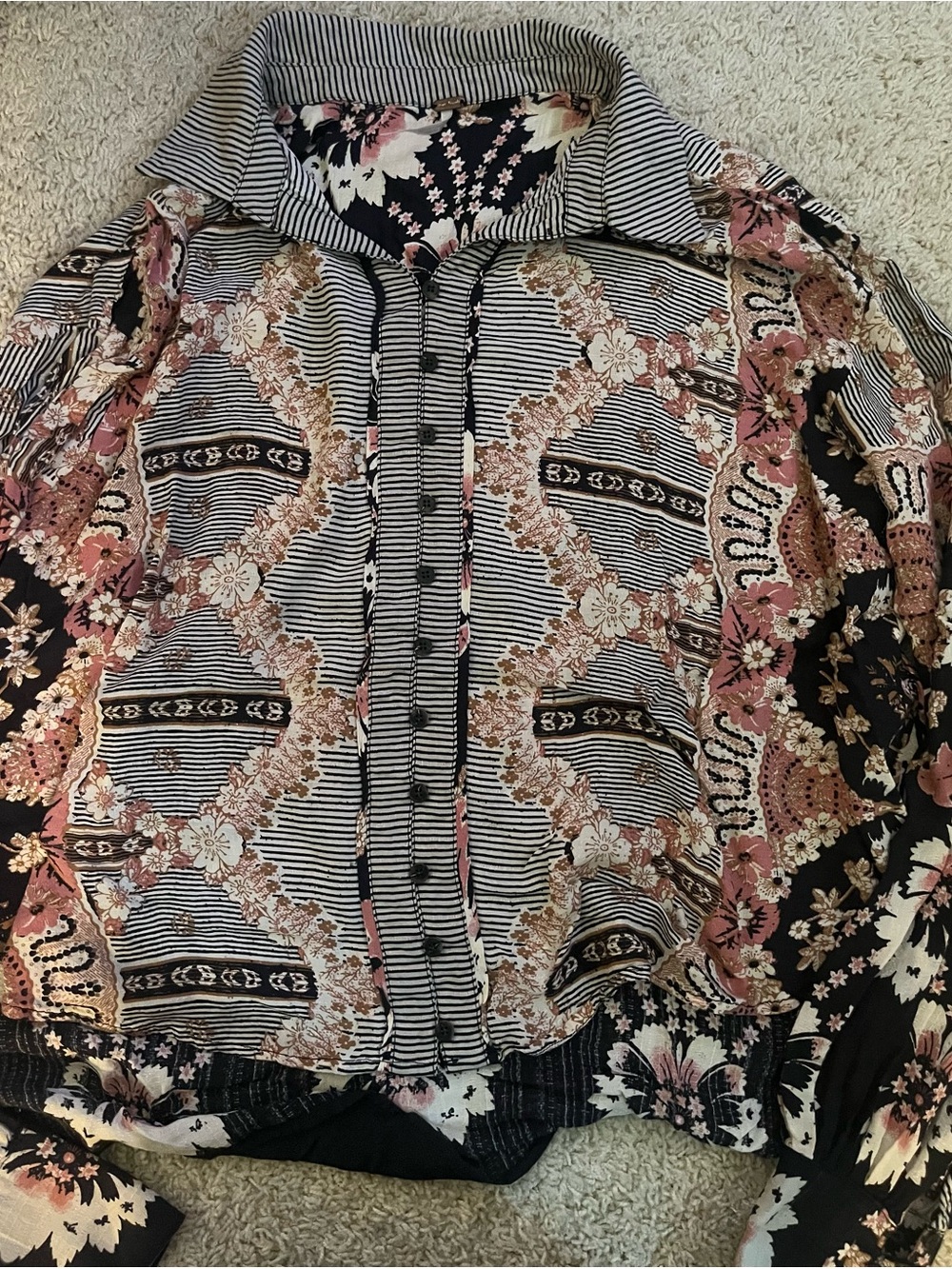Free People Women’s Button-Up Blouse Boho Peasant Style, Size Small